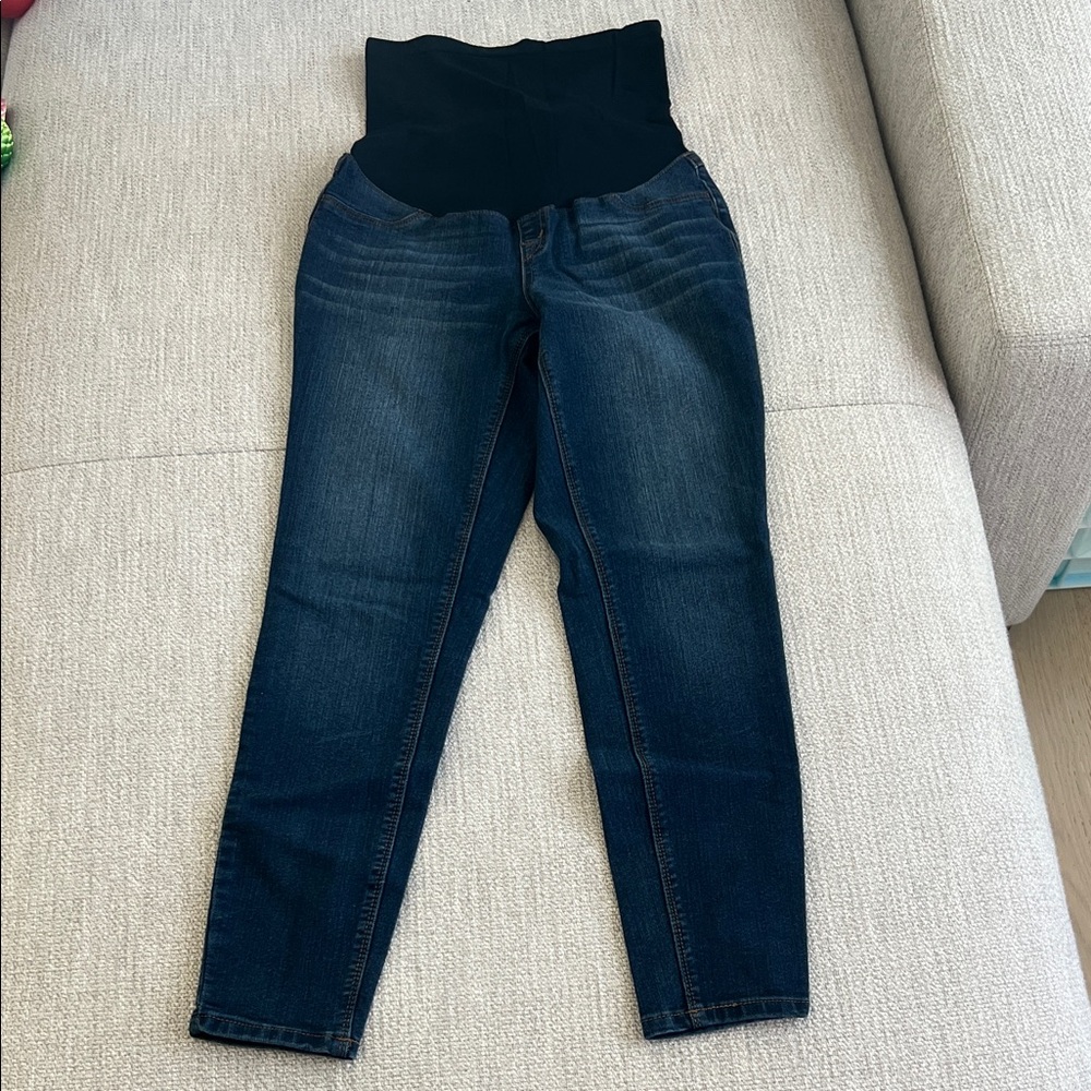 1822 Denim High-Rise Maternity Skinny Jeans in Dark Blue with Navy Overband